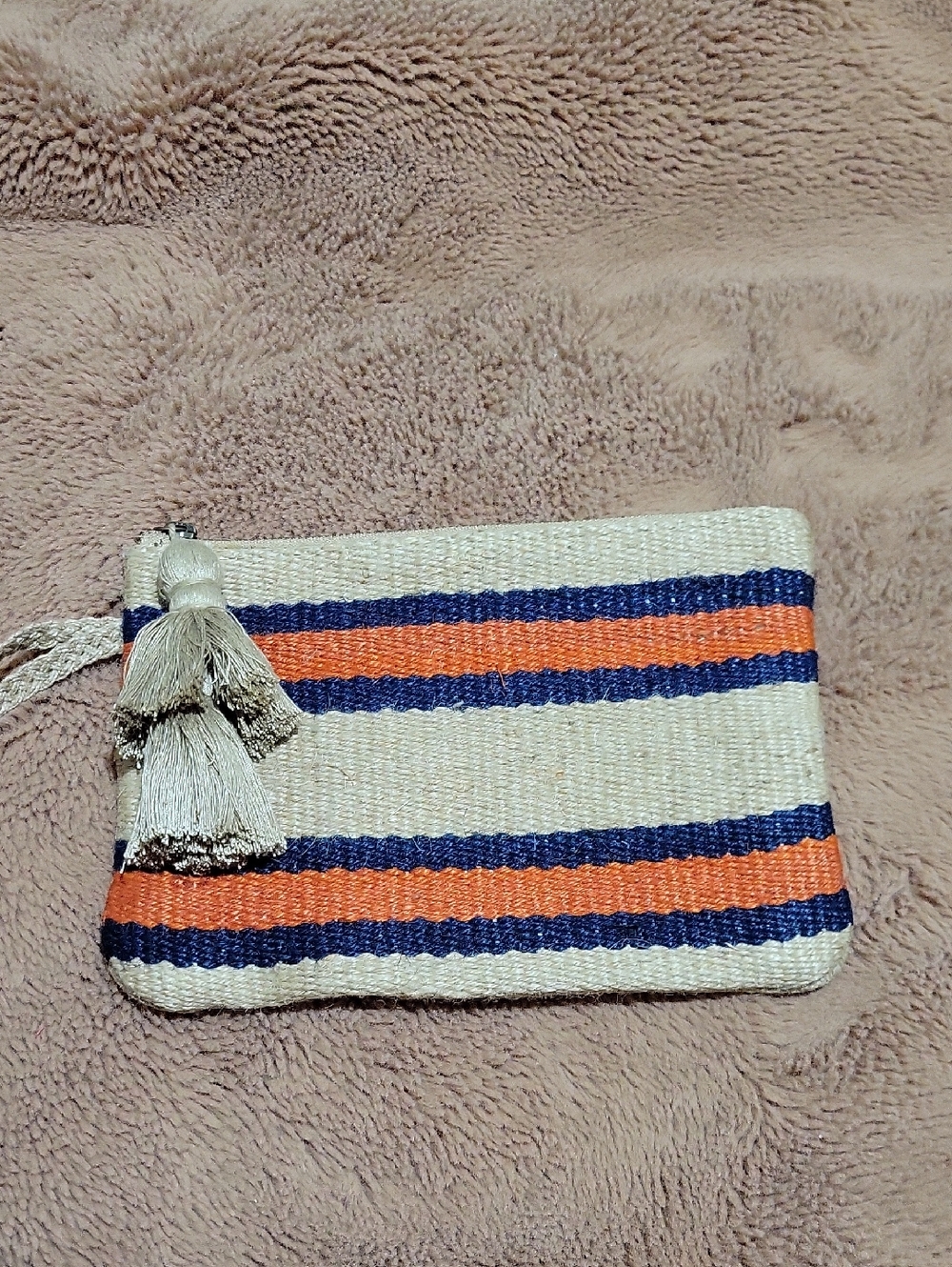 J.Jill Striped Tassel Jute Wristlet Pouch - Cream, Navy & Orange